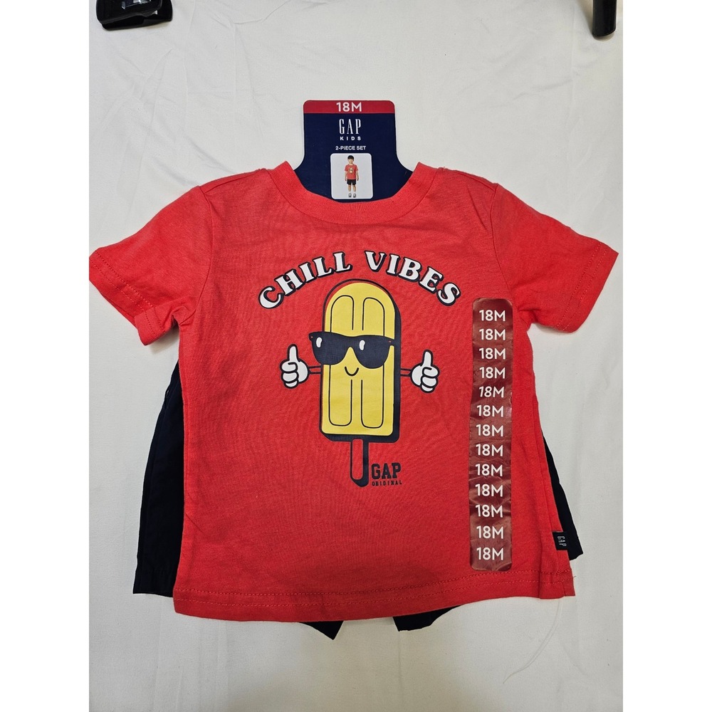 Gap Kids 18M 2-Piece Set Red Chill Vibes Popsicle T-Shirt and Navy Shorts NEW‎